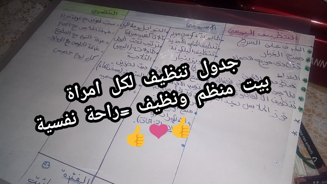 جدول التنظيف اليومي والاسبوعي والشهري،للماكثة فلبيت والعاملة،دارك نقية منظمة ونفسيتك مرتاحة👍