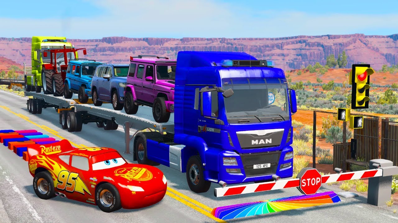 Flatbed Truck Mcqueen | Transportation with Truck - Pothole vs Car #05 - BeamNG.Drive