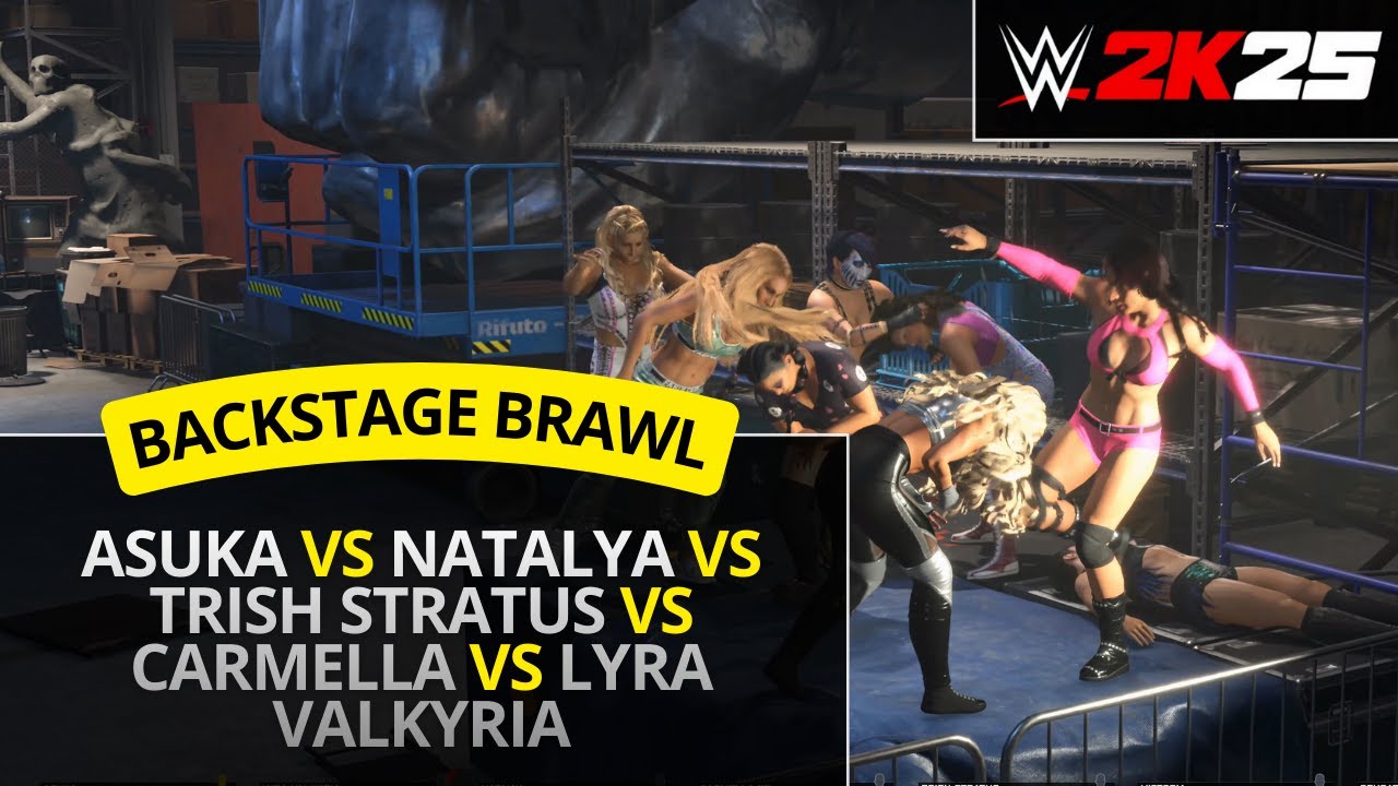 WWE 2K25 – Asuka vs Natalya vs Trish Stratus vs Carmella vs Lyra Valkyria (Backstage Brawl)