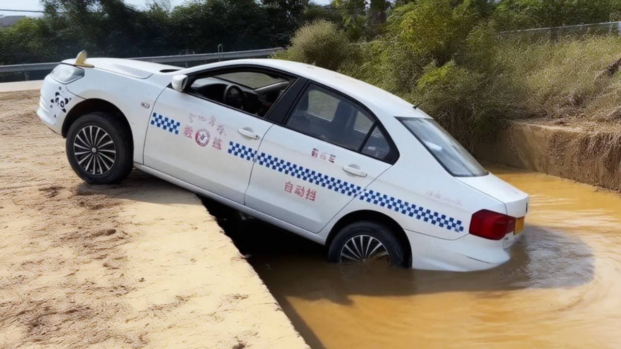 With Most Of The Car Body Submerged In Water, The Expert Driver Escaped In A Single Move！