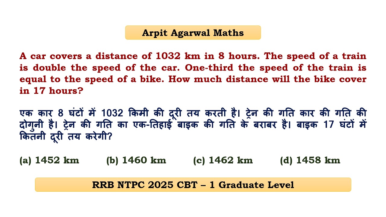 A car covers a distance of 1032 km in 8 hours. The speed of a train is double the speed of the car.