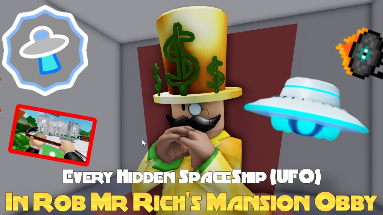 Every Hidden SpaceShip (UFO) parts🛸 in Rob Mr Rich's Mansion Obby💸 (Roblox) 🧿🧿