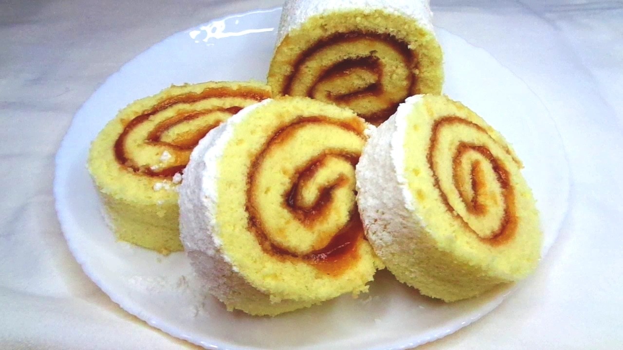 Бисквитный рулет, вкусный десерт к чаю для всей семьи