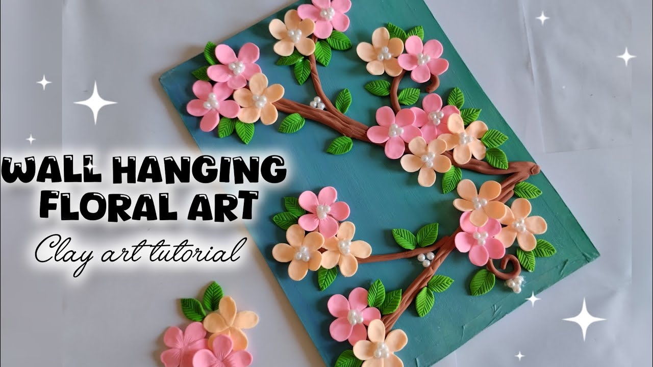 Floral clay Art 🎀🌿|| air dry clay|| room decor wall hanging craft ideas 🍂🌼