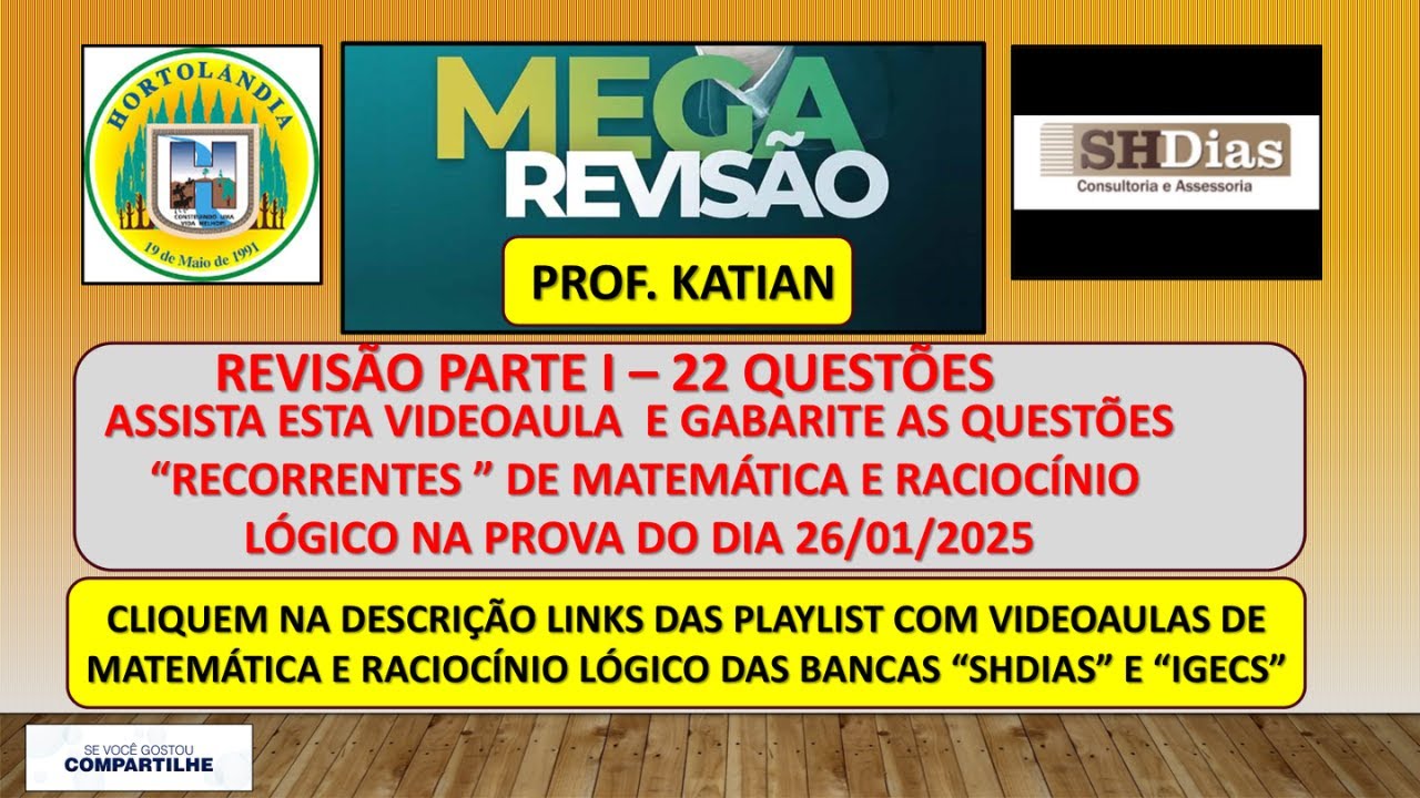 MEGA REVISÃO - PARTE I - Concurso Prefeitura Municipal de Hortolândia/SP - Provas dia 26/01/2024