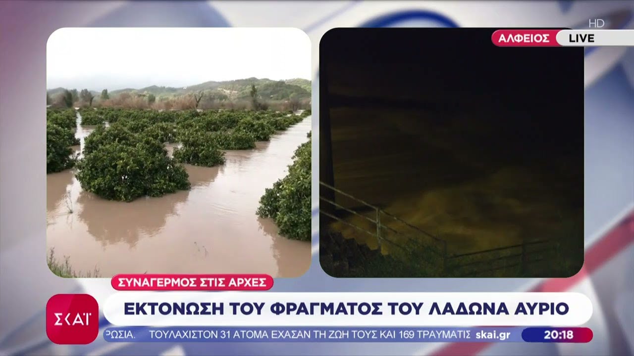 Συναγερμός για υπερχείλιση του Αλφειού – Στο 60% η αύξηση των υδάτων – Ζωντανή σύνδεση