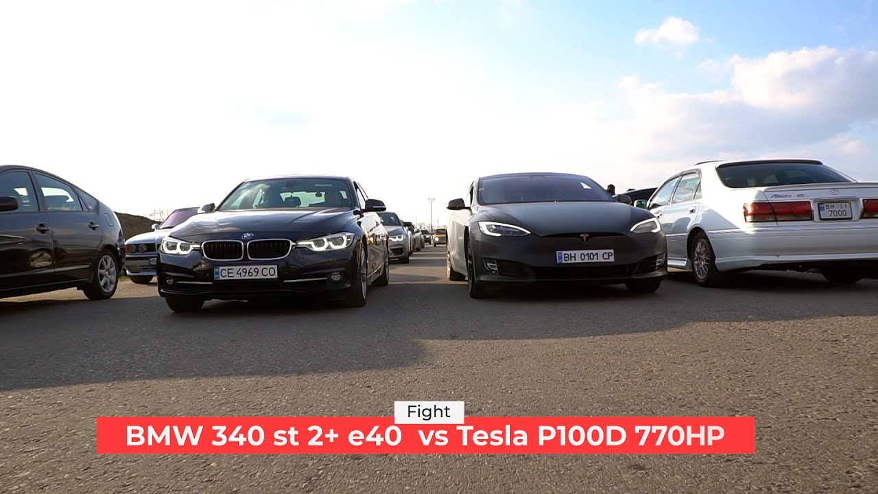 BMW 340 st 2+ e40  vs Tesla P100D 770HP