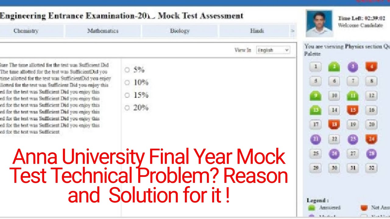 Anna University Online Exam Technical Problem and Solution for it.