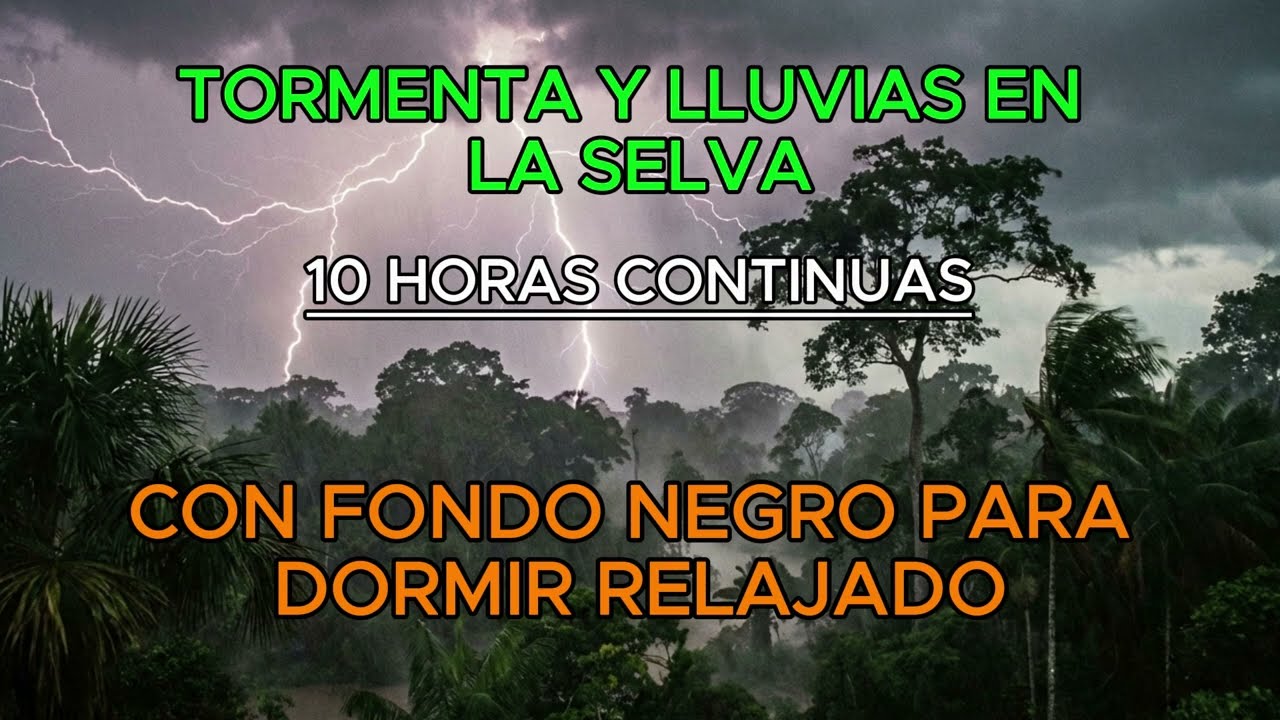 Tormenta y Lluvias en la selva con fondo negro para dormir