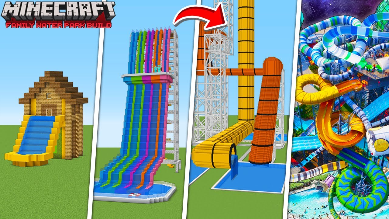 Minecraft FAMILY WATER PARK BUILD CHALLENGE : NOOB vs PRO vs HACKER vs GOD / Animation