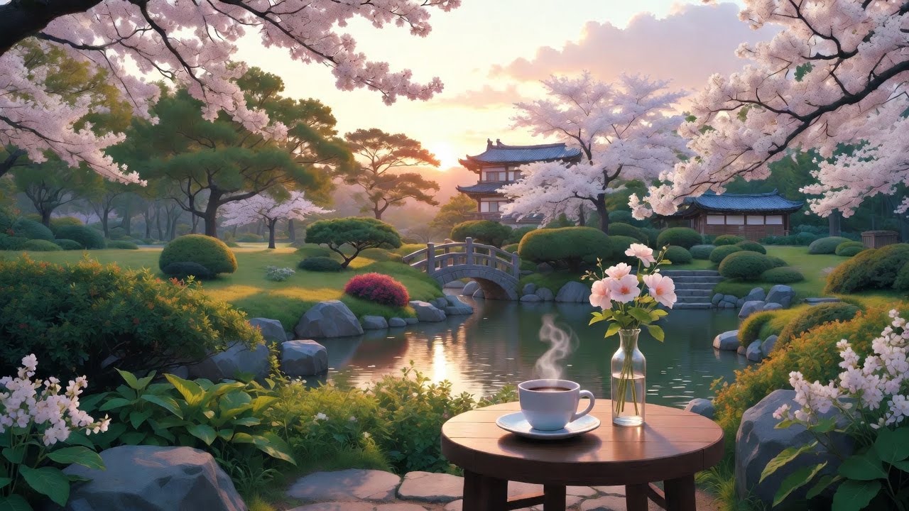 Japanese Garden with Coffee Ambience Zen ☕️ Calm Zen Music for Focus & Mindfulness