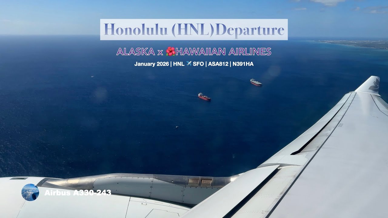 [4K] ✈️💺 Inflight View | Alaska x 🌺 Hawaiian Airlines A330 Departing from HNL | Jan 2026