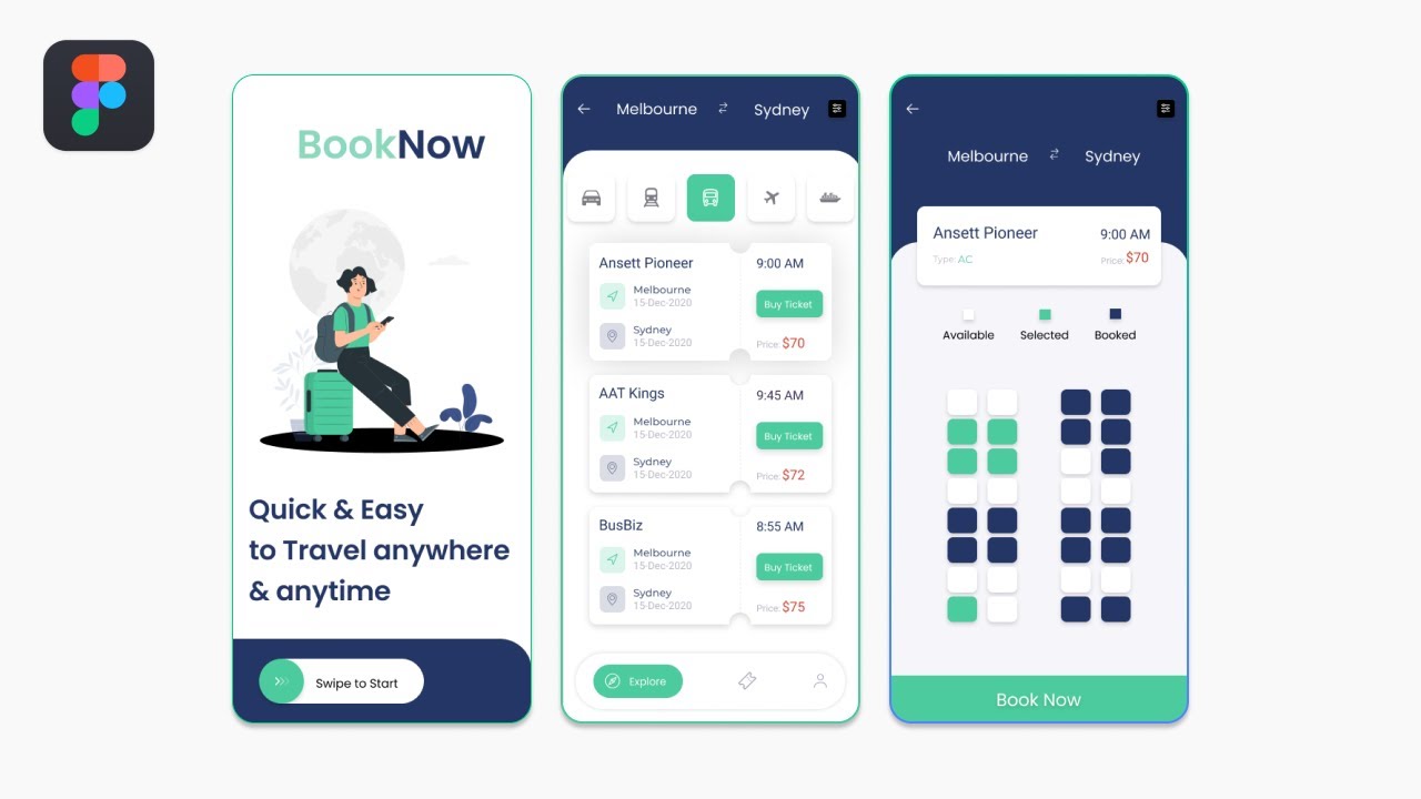 Bus Booking App Design in Figma | Travel App Design in Figma | Mobile App Design in Figma