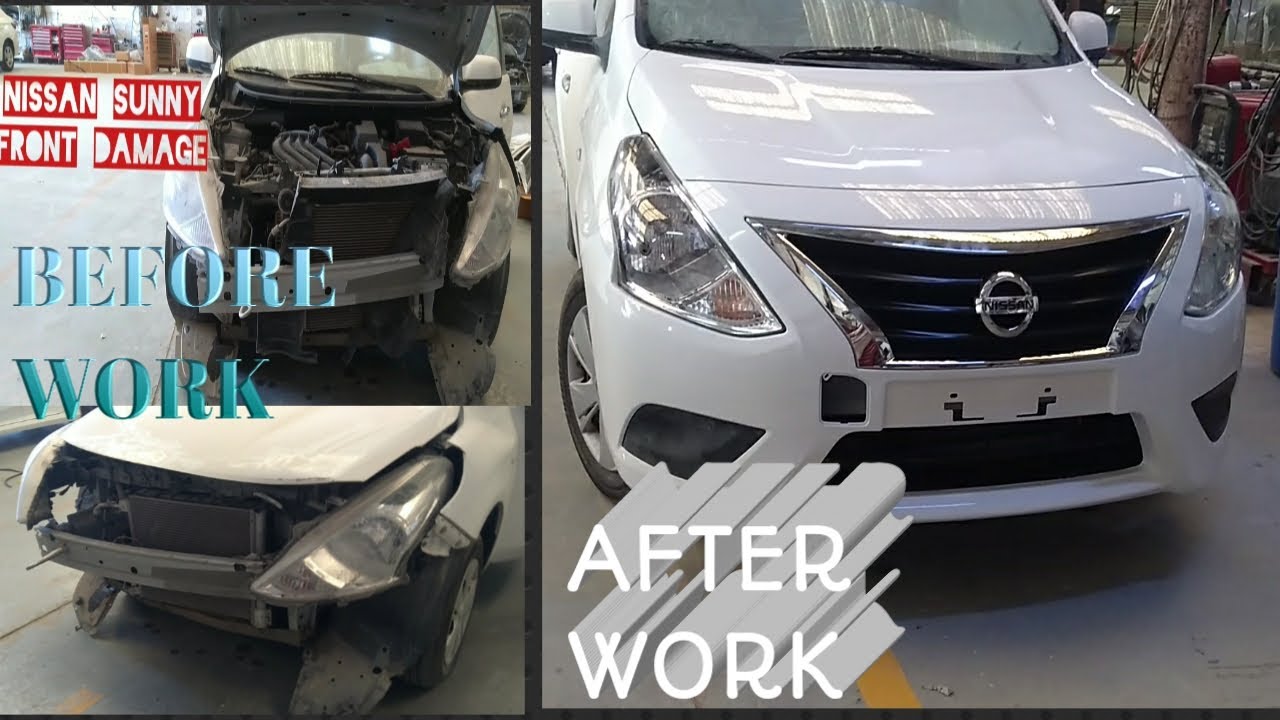 nissan sunny front damage repair an replaceनिसान सनी फ्रंट डैमेज रिपेयर ए रिप्लेस