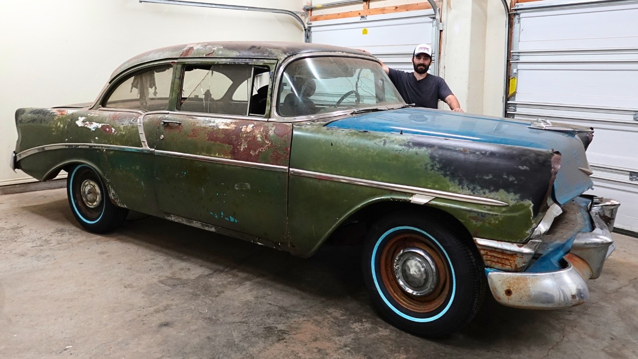 Fresh Tires & Original Hubcaps Bring It Back To Life! Abandoned 1956 Chevy Build