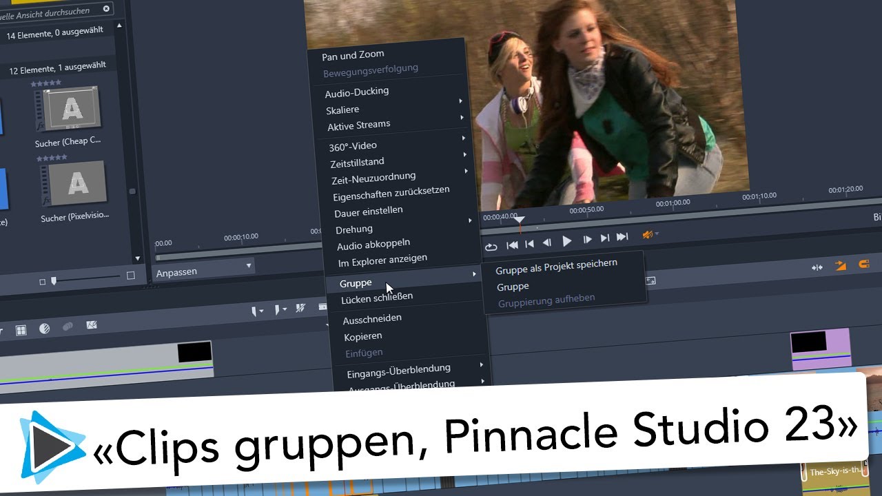 Neu in Pinnacle Studio 23  - Clips gruppieren - Video Tutorial Deutsch