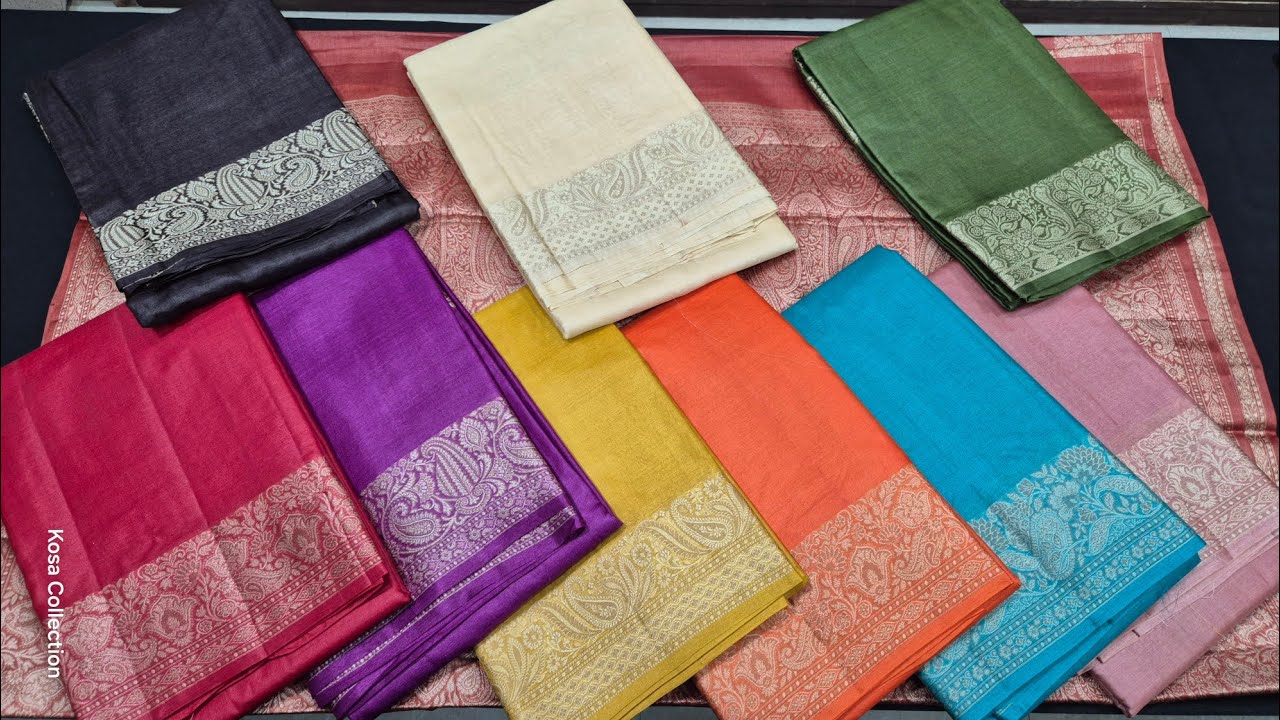 Pure Kosa Silk Saree from Chhattisgarh | Plain Thread Border Tussar silk saree | Kosa Collection