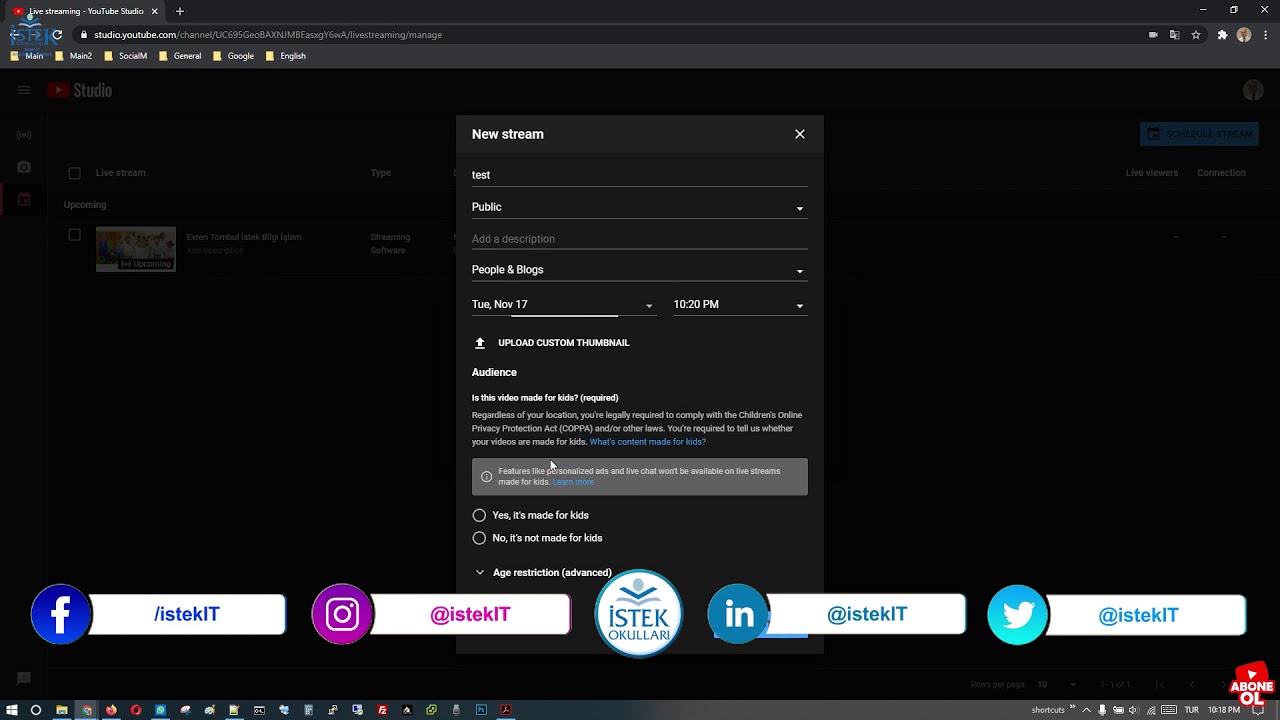 Youtube da ileri tarihli canlı video yayınla