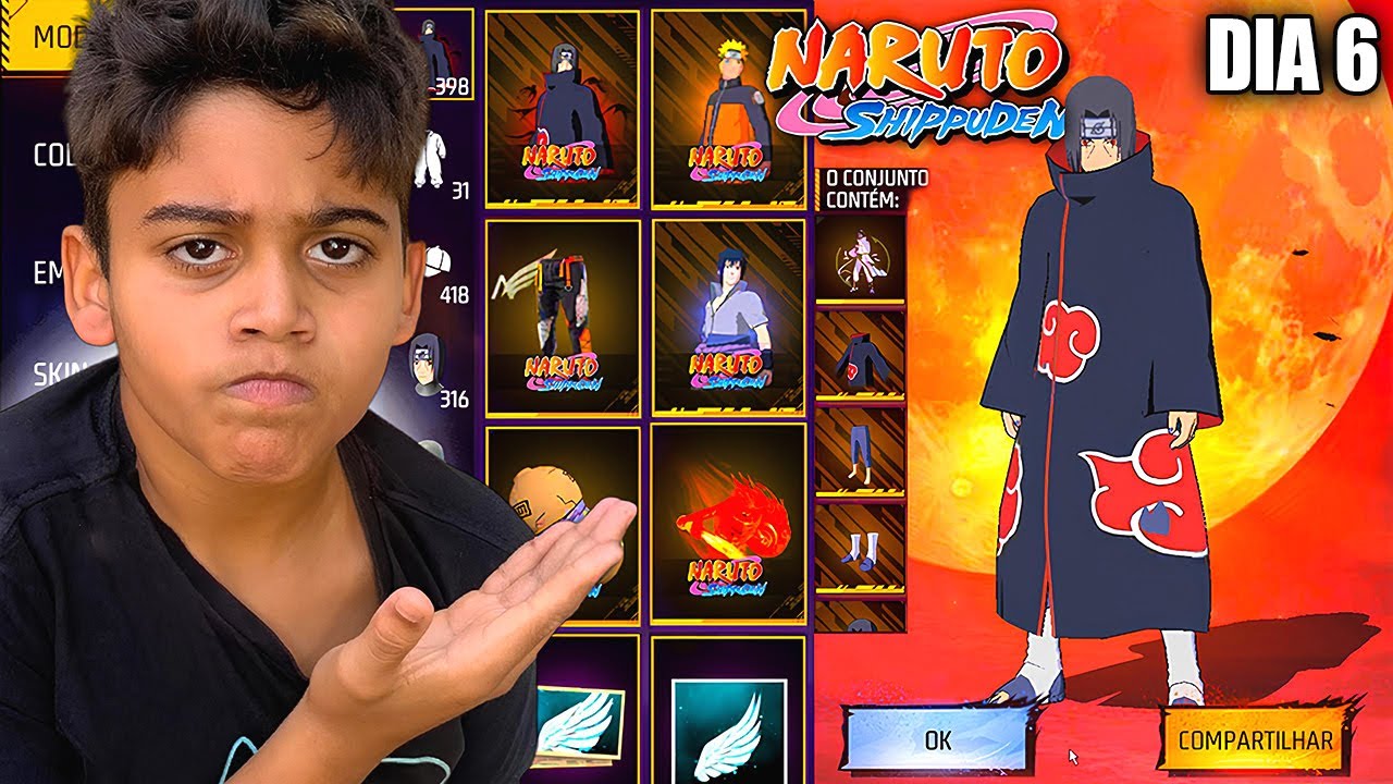 FIQUEI 10 DIAS GASTANDO DIAMANTES ATÉ PEGAR A SKIN DO ITACHI UCHIRA NO FREE FIRE!