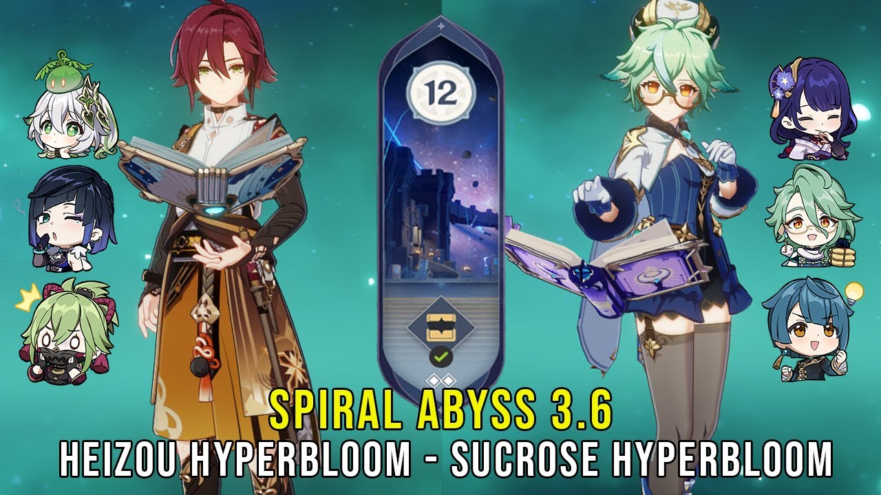 C6 Heizou Hyperbloom and C6 Sucrose Hyperbloom - Genshin Impact Abyss 3.6 - Floor 12 9 Stars