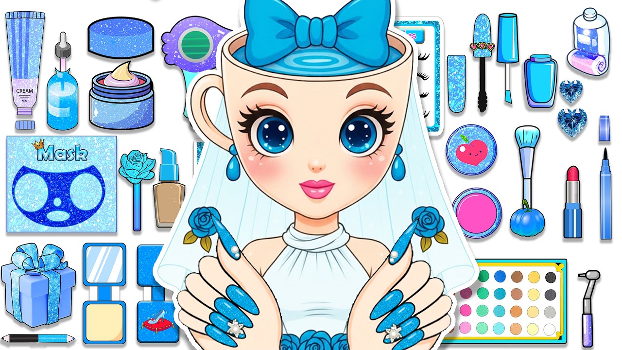 💖Paper DIY💖 Princess Brainrot Ballerina Cappuccina Blue 👑 Skincare + Makeup Blind Box Unboxing ASMR