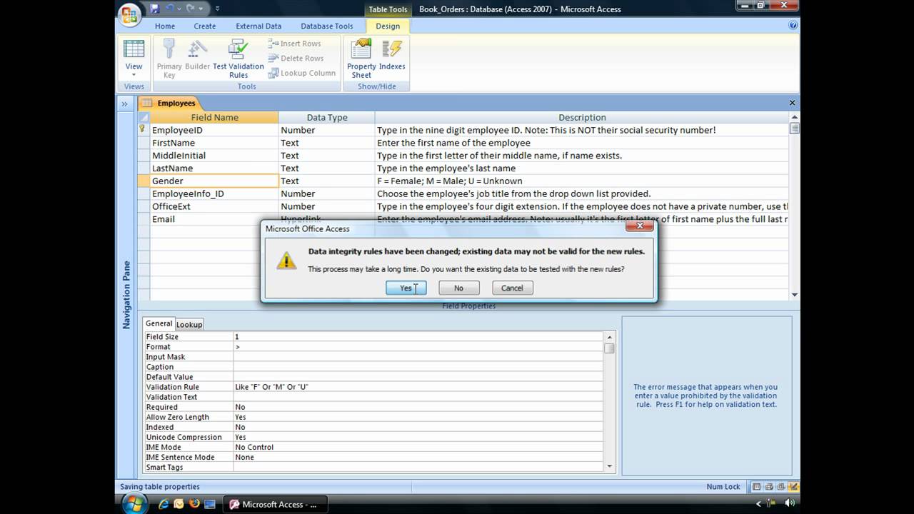 Creating a Validation Rule in an Access Table