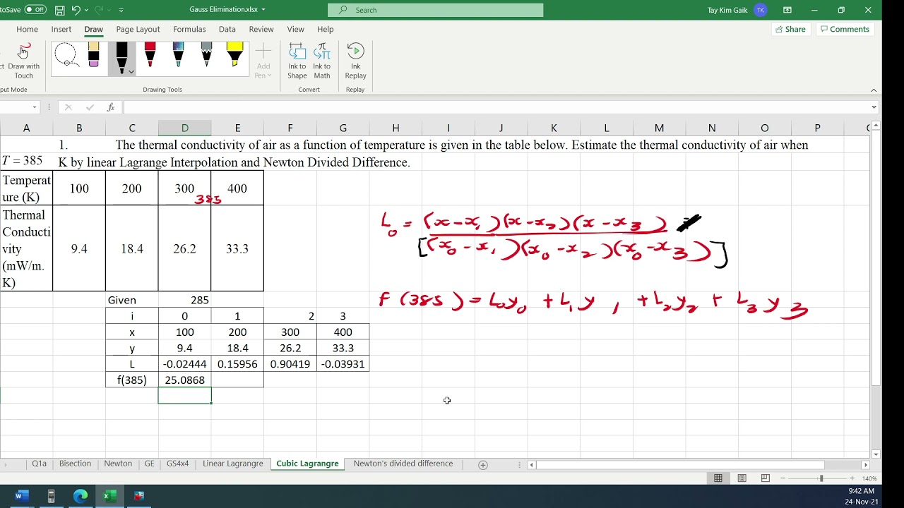 Cubic Lagrange  Interpolation tutorial using Excel