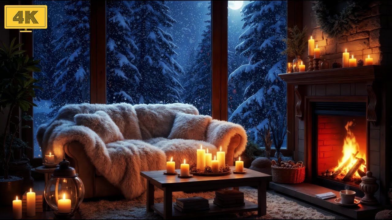 Cozy Snowy Cabin Night ❄️ Celtic Folk Music & Fireplace Sounds for Focus & Relax