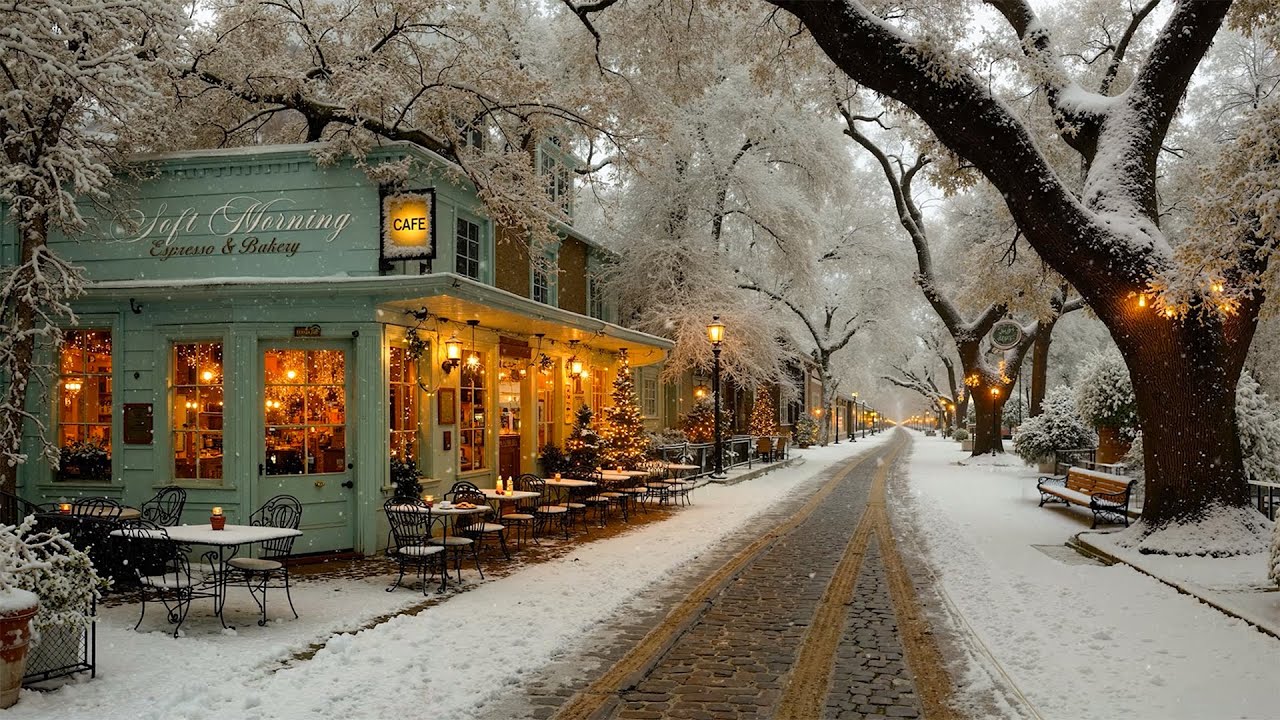 Winter Morning Jazz❄️Snowy Coffee Shop in a Peaceful Small Town | Gentle Jazz Vibes for a Calm Start