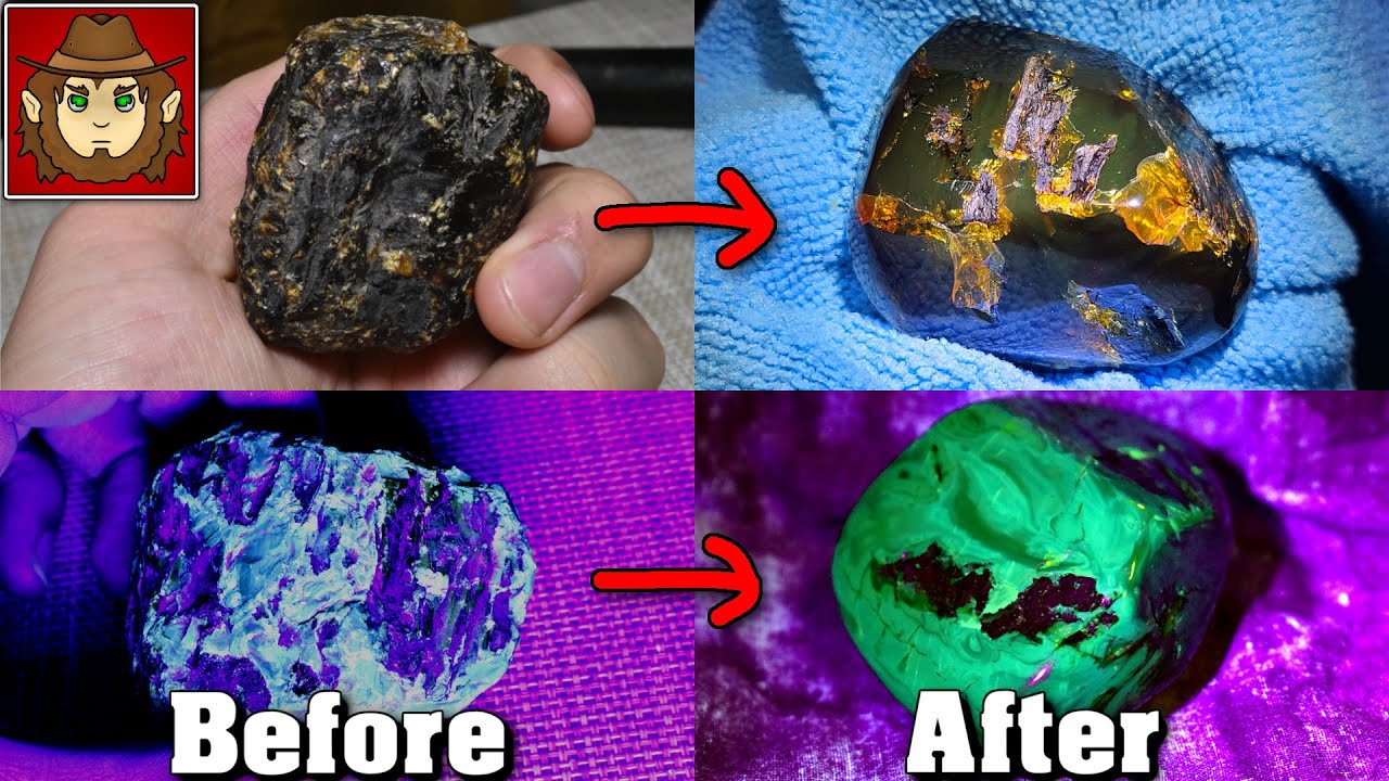 Shaping & Polishing Amber, Rare Blue Green. Raw to Gemstone. How To: Easy at Home Method. No tools.