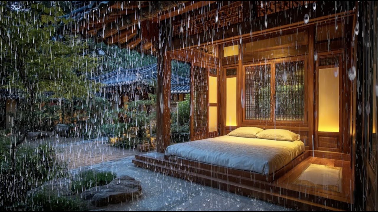 Rainy Hanok Retreat at Night 🌙 | Peaceful Sleep Ambience in a Korean Garden