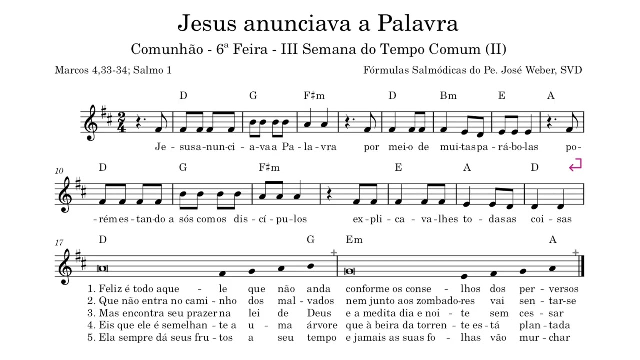 Jesus anunciava a Palavra Comunhão 6ª Feira III Semana Tempo Comum Marcos 4,33-34 Salmo 1