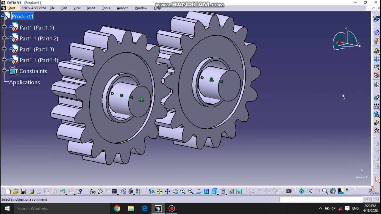 CATIA V5 Two Gears Assembly and Animation