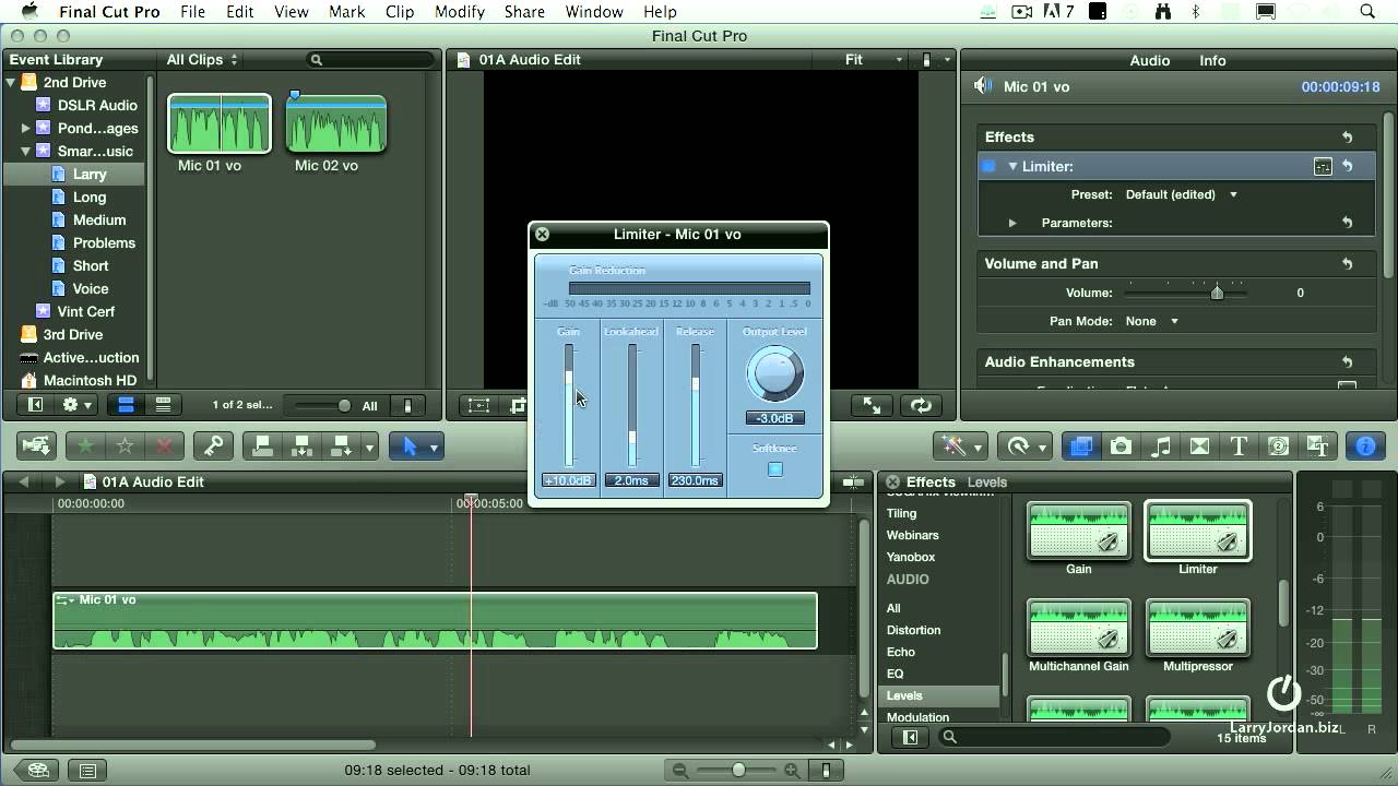 Final Cut Pro X: Apply Limiter Filter to Audio Clips