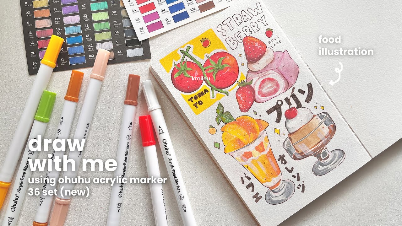 °‧ draw with me - trying out ohuhu 36 acrylic markers | food illustration ‧°