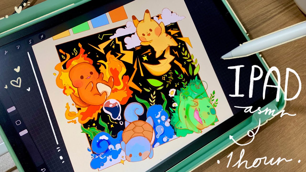 IPAD Drawing ASMR - 1 hour Pencil Sounds (no music) Pokémon Fanart