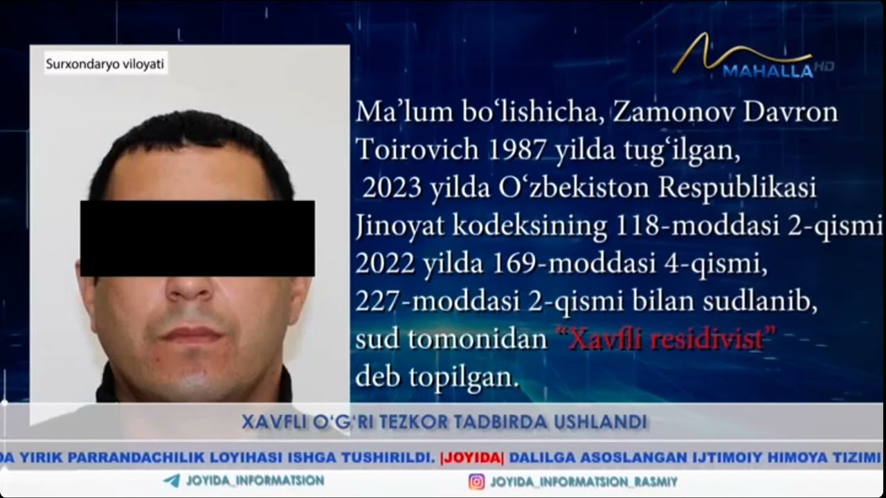 Xavfli o'g'ri tezkor tadbirda ushlandi (Surxondaryo)