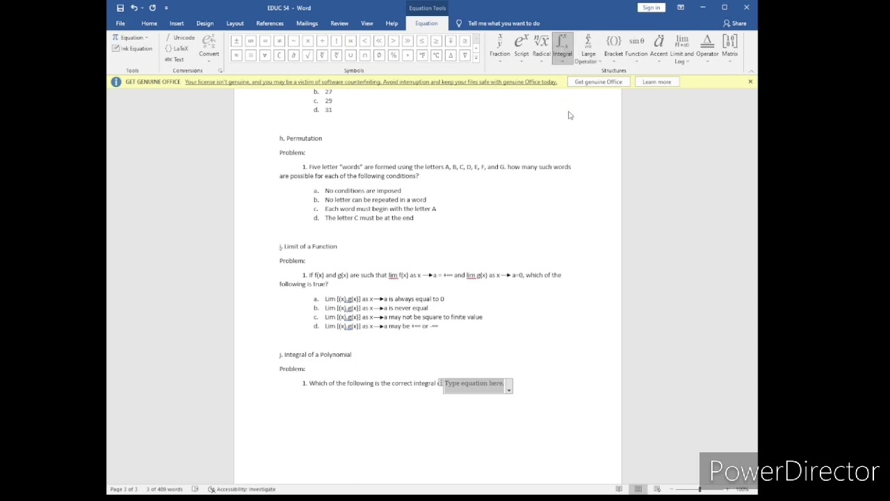 Creating a Test Item Using MS Word - MTHED54