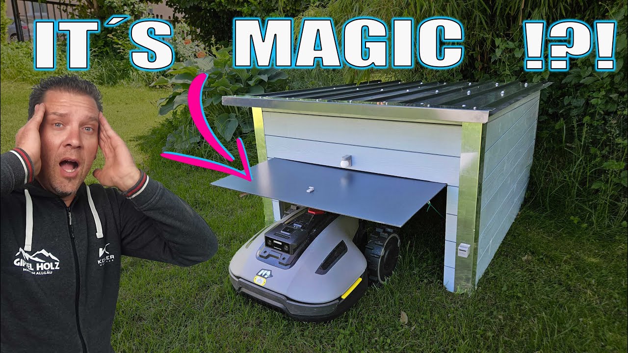 Mähroboter Garage mit automatischem Tor günstig selber bauen - Wie geht das? Rasenmäher Garage