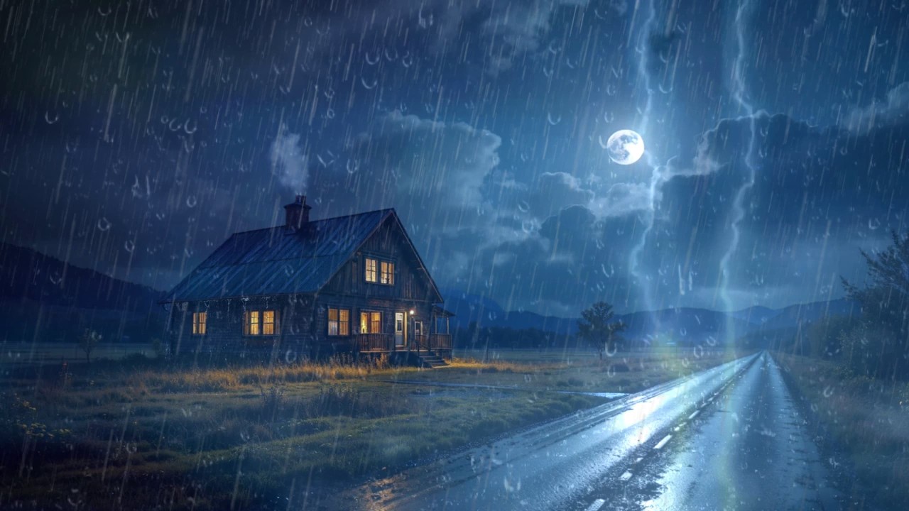 Night Thunderstorm for Sleep | Heavy Rain on Tin Roof & Deep Powerful Thunder (Relaxing White Noise)