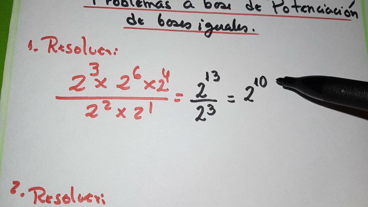 Problemas de potenciaci&oacute;n de bases iguales / 3ro Prim./ &Aacute;lgebra