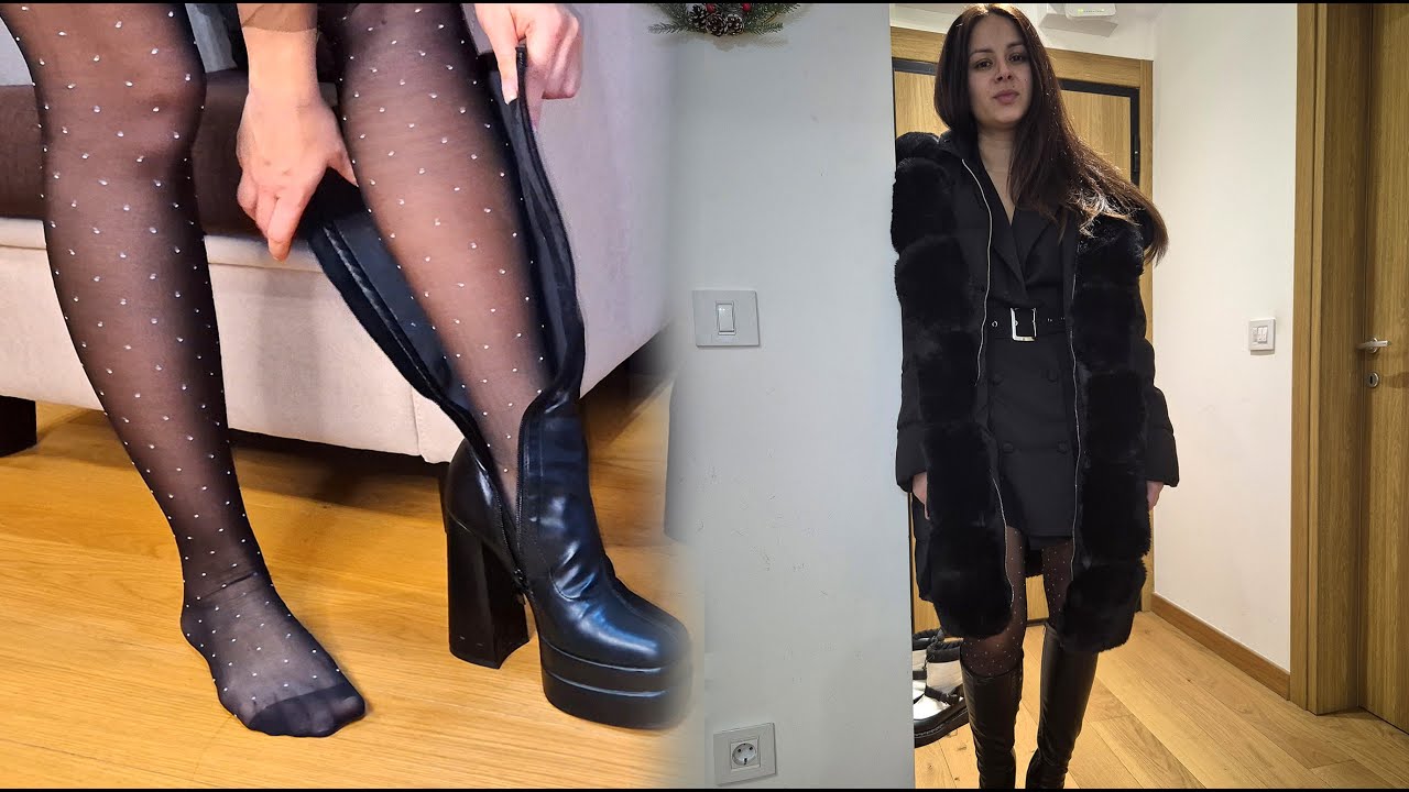 How I Style a Winter Dress 💕 Black Patterned Pantyhose Look
