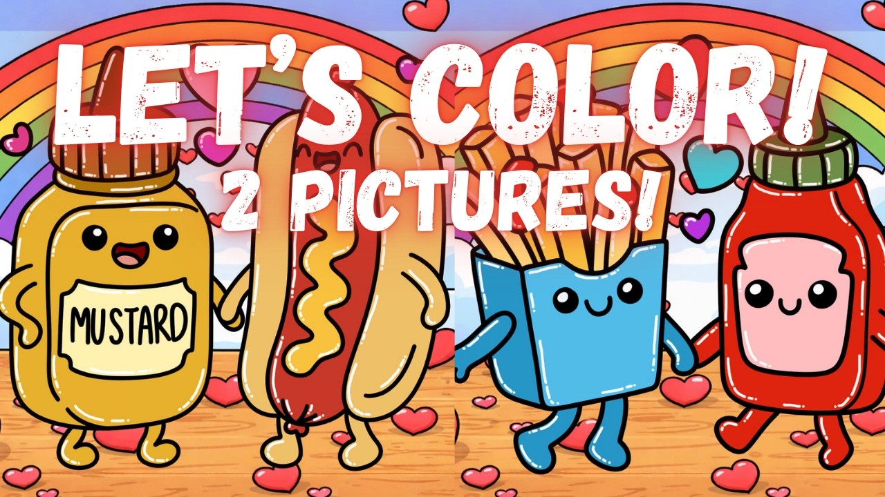 🎨 Cute Food Partners Coloring for Kids | Hotdog, Fries & Valentine’s ASMR 🌭🍟💖
