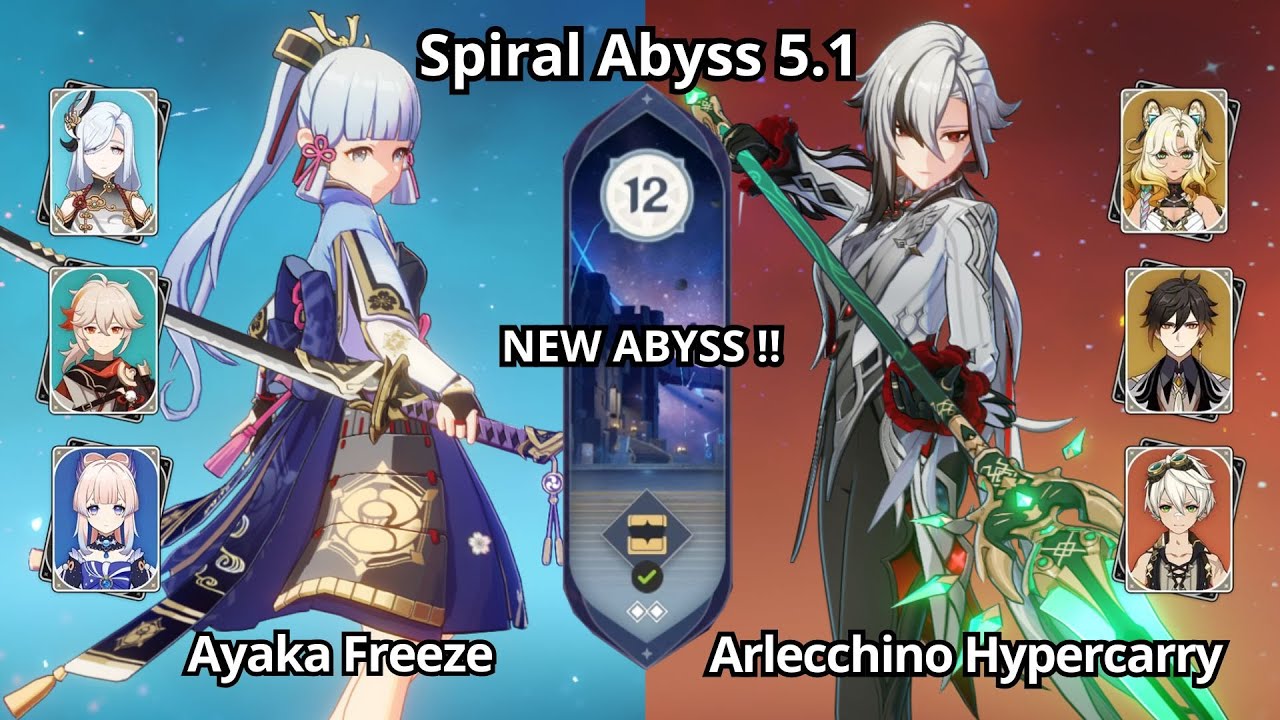 NEW ABYSS ! C0 Ayaka Freeze & C0 Arlecchino Hypercarry - Spiral Abyss 5.1 Floor 12 Genshin Impact