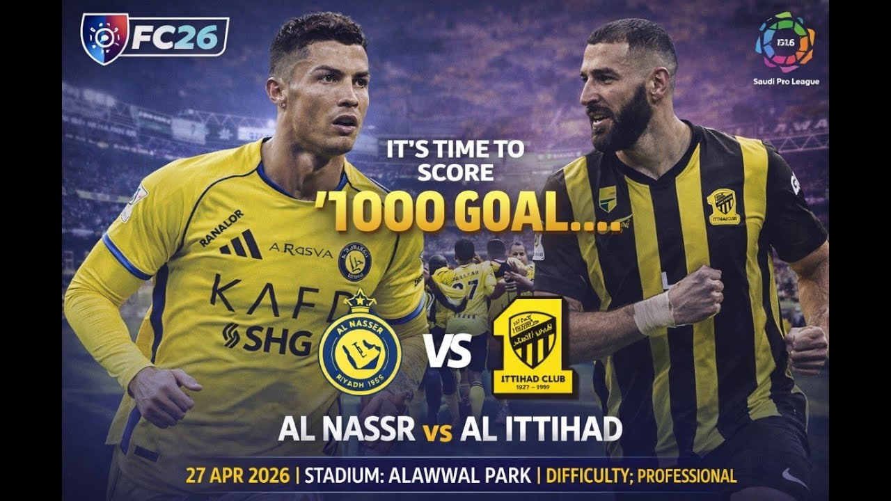 Al Nassr vs Al Ittihad | FC26 Saudi Pro League 🔥 | It’s Time to Score 1000 Goal! | Professional | B