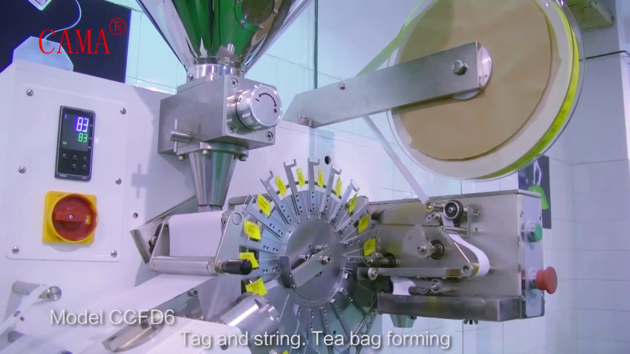 Tea bag packing machine video model CCFD6 Crimped outer bag with tea bag /string and tag