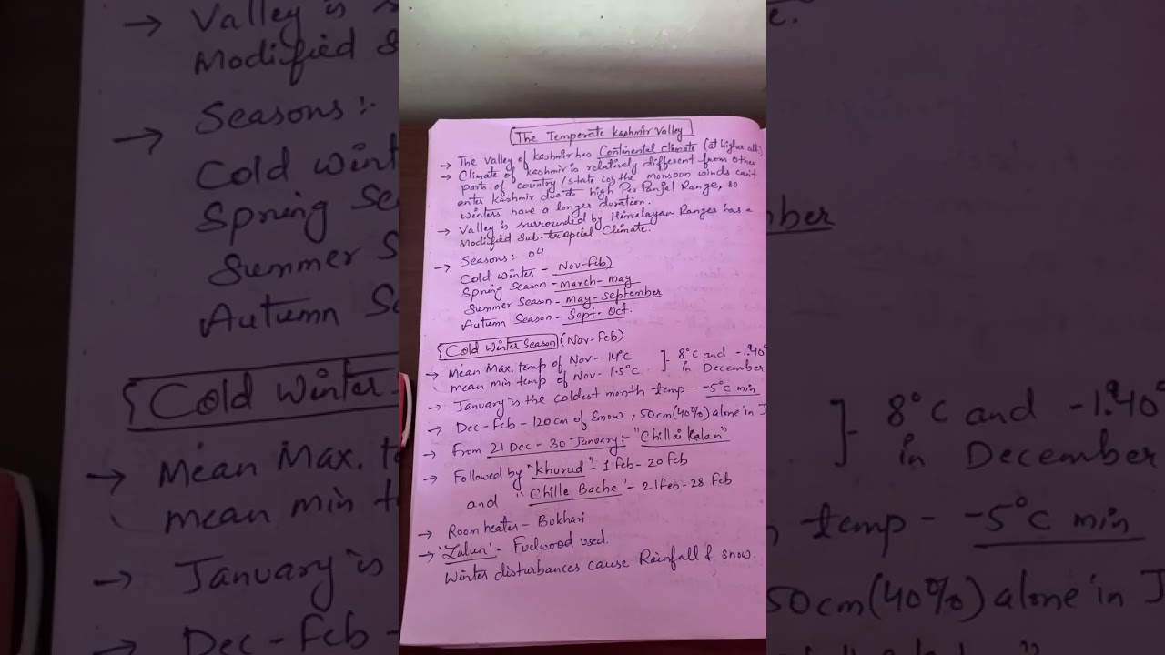 Geography of Jammu and kashmir part 5 || climate of Jammu and Kashmir with handwritten notes