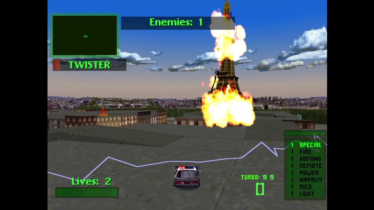 Twisted Metal 2 / Tournament: Outlaw 2 (Infinite Weapons, Homing Napalm)