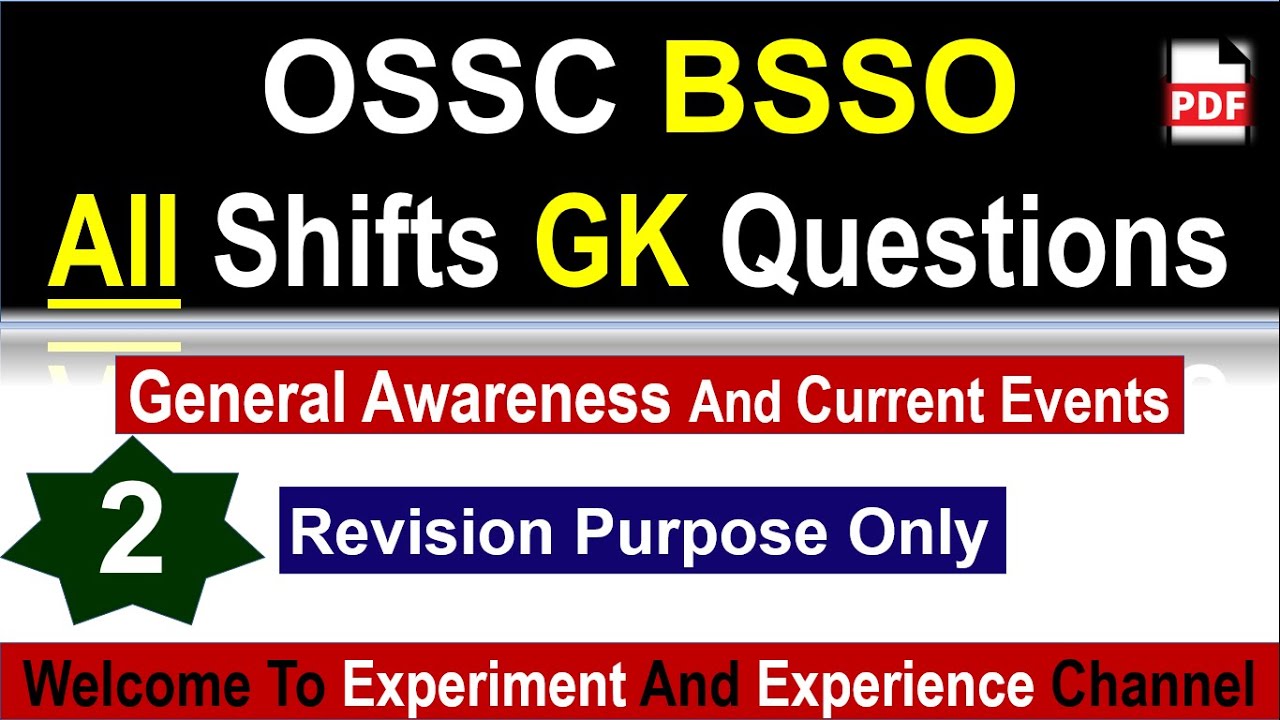 OSSC BSSO All Shifts Questions  | #ossc | #osscexam | #osscweo