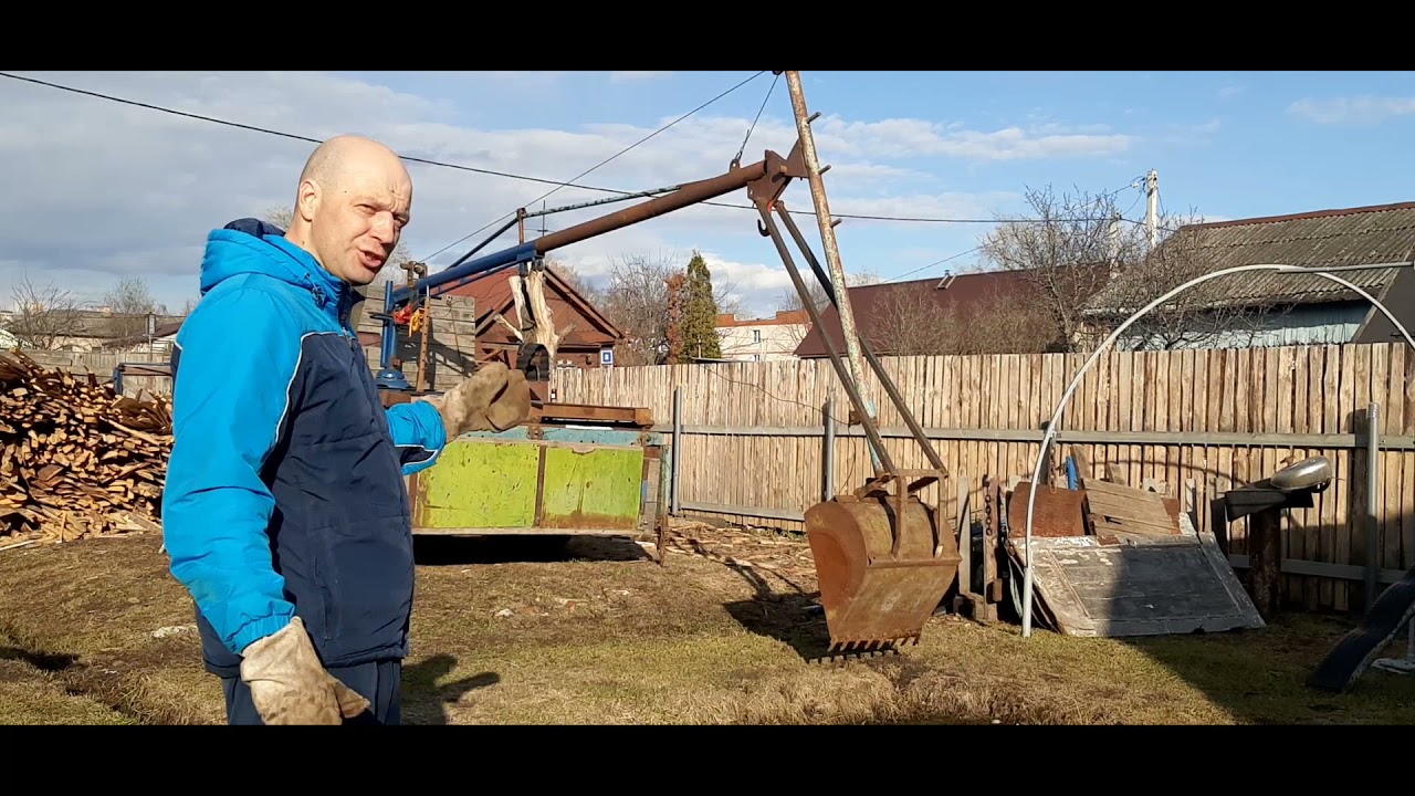 Экскаватор Своими руками ГАЗ Землеройка Копалка Самоделка Роет землю Для чистки пруда Лебедка Кран